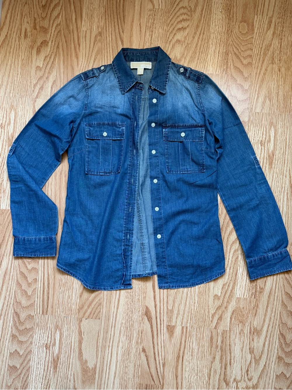 Michael Kors Denim Shirt in Medium Blue with Tan Label